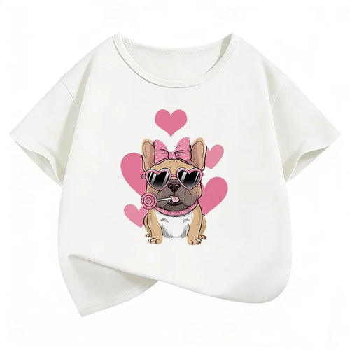 Summer Spring Fashion Cute French Bulldog Design Printed T Shirts short sleeve Kids Children's T-shirt Boys Girls Casual Top Tee