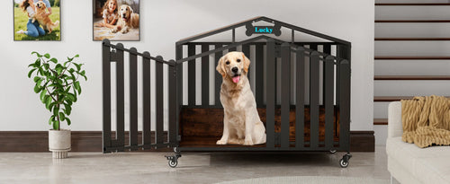 Heavy Duty Dog Crate Furniture with Wheels for Large Dogs