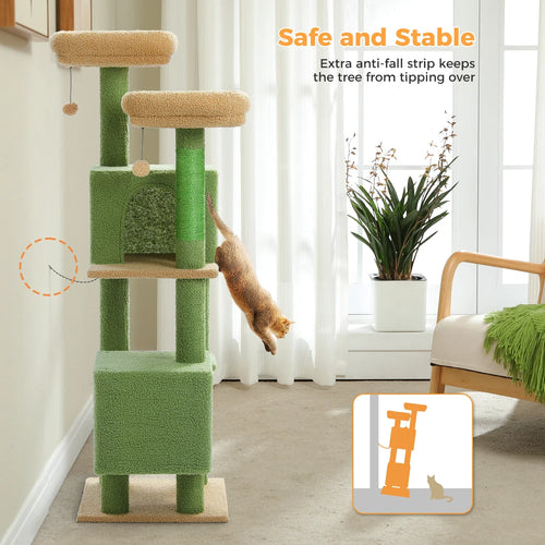 PAWZ Road Cactus Cat Tree - 133cm Tower with 2 Condos & Perches