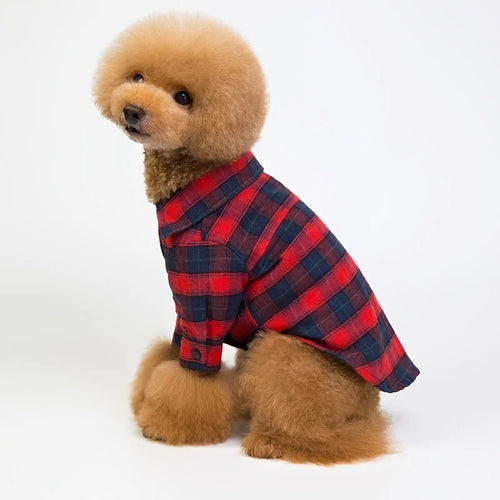 Red Black Checkered Pet Dog Clothing Teddy Pomeranian French Bulldog Shirt Cute Animal Print Doggie Outfit with Checkered Legs