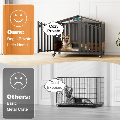 Heavy Duty Dog Crate Furniture with Wheels for Large Dogs