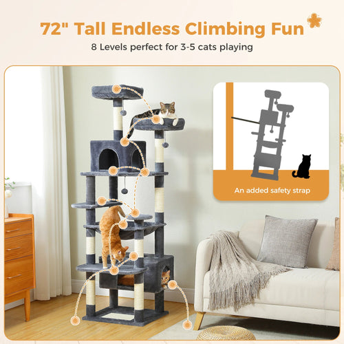Pequlti 72 Multi-Level Cat Tree Tower with Condo & Hammock