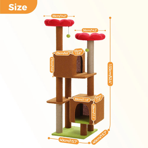 PAWZ Road Cactus Cat Tree - 133cm Tower with 2 Condos & Perches
