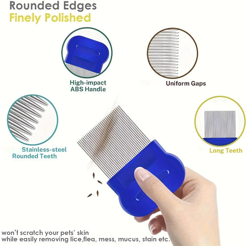 Pack of 4 Stainless Steel Flea and Lice Combs for Dogs and Cats