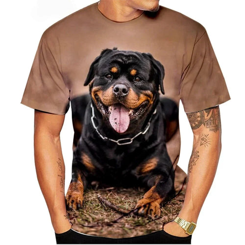Dog T-Shirts Rottweiler 3D Print Men Women Streetwear Short Sleeve Round Neck T Shirt Casual Tops Harajuku Tees Men's Clothing