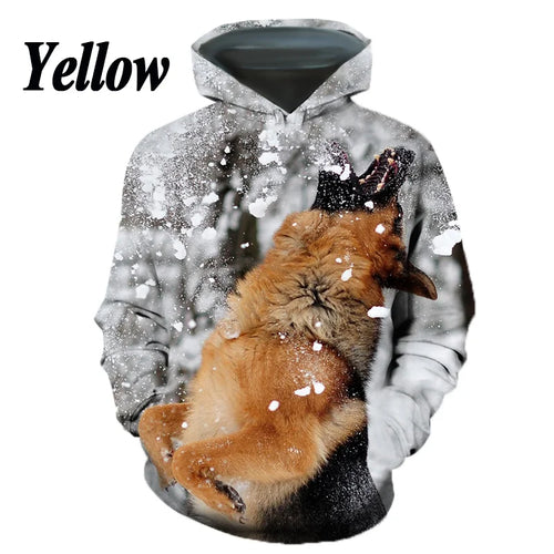 New Fashion Casual German Shepherd Animal Dog 3D Printing Men's Round Neck Hoodie Tops T-shirt Couple Hoodie