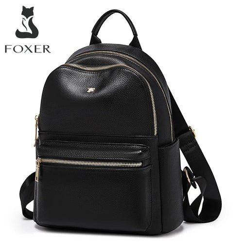FOXER Brand Genuine Leather + Microfiber Women's Backpack Fashion Female Travel Bag Large Capacity Waterproof Backpack