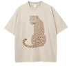 Leopard Tiger T-Shirt Vintage Washed Unisex Boho Animal T Shirt Men Women Nature Lover Tee Casual Round Neck Tops