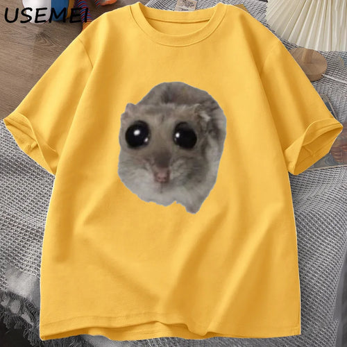 Sad Hamster T Shirt Funny Cute Cat Hamster Meme Trend T-shirt for Men Women Cotton T-shirt Summer Short Sleeve Unisex Tee