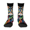 Rainbow Maine Coon Cat Themed Men's Mid-Calf Socks Non-Slip Skin-Friendly Soft Funny Stylish Streetwear Outdoor Skateboard Socks