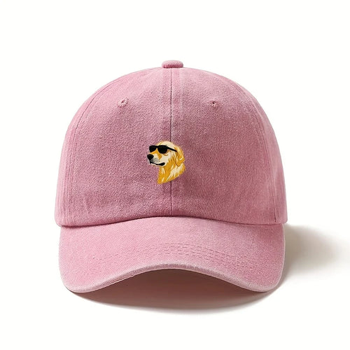 Wearing sunglasses, a golden retriever printed baseball cap, a gift for dog lovers with multiple colors to choose from