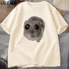 Sad Hamster T Shirt Funny Cute Cat Hamster Meme Trend T-shirt for Men Women Cotton T-shirt Summer Short Sleeve Unisex Tee