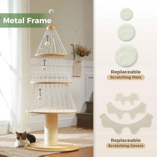 PAWZ Road Christmas Cat Tree Tower - 3 Condos Green/White 135cm