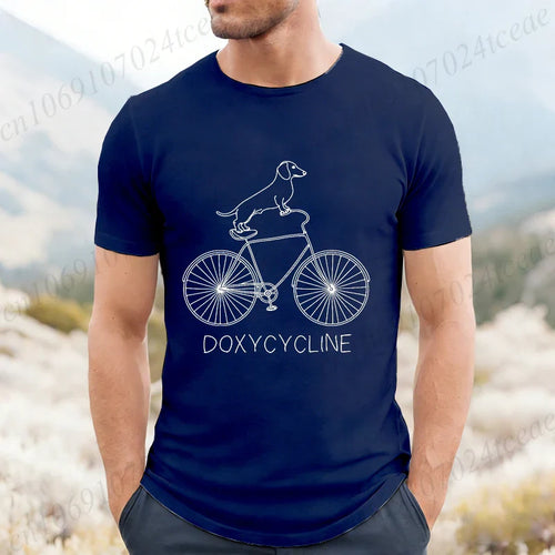 Dachshund Bicycle Printed Graphic T Shirts For Men Casual O Neck Short Sleeve T-Shirts Fashion Streetwear Vintage Male Tops