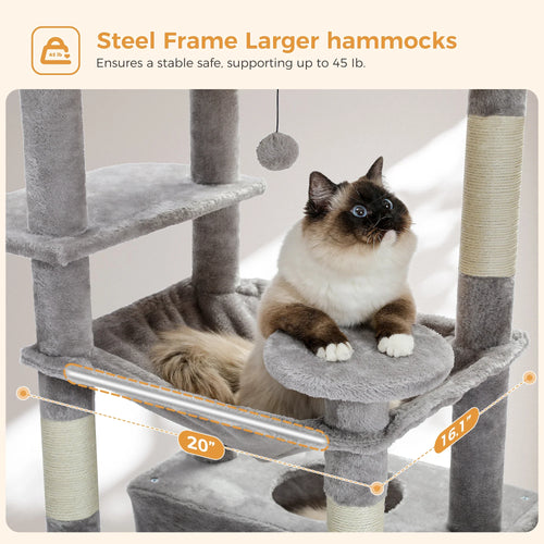 Pequlti 72 Multi-Level Cat Tree Tower with Condo & Hammock