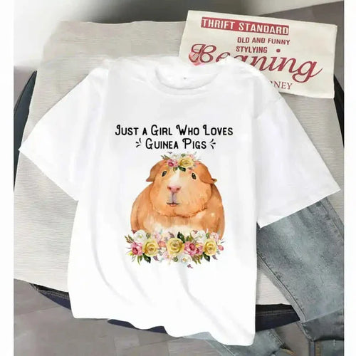 Women’s Funny T Shirt Guinea Pig Summer Short Sleeves 2025 Harajuku Kawaii Animals  T-Shirt Female Fashion Tops Graphic T Shirts