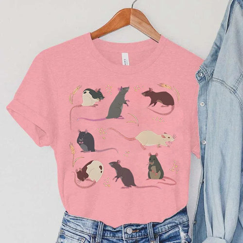 Rat T-Shirts Women Harajuku Animal Tops Summer Casual Fashion TShirts Vintage Paddy Print Women's Clothing Rat Female T-Shirts