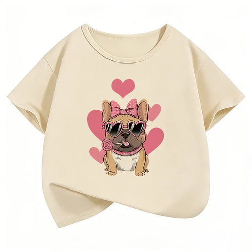 Summer Spring Fashion Cute French Bulldog Design Printed T Shirts short sleeve Kids Children's T-shirt Boys Girls Casual Top Tee