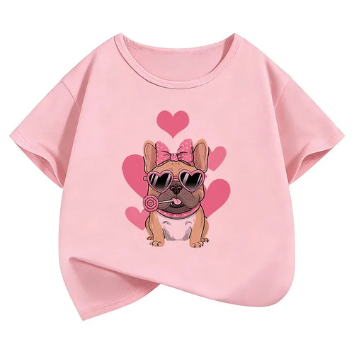 Summer Spring Fashion Cute French Bulldog Design Printed T Shirts short sleeve Kids Children's T-shirt Boys Girls Casual Top Tee