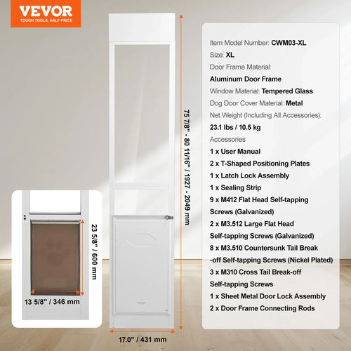 SucceBuy Sliding Glass Pet Door - Adjustable 76-81 Aluminum Frame