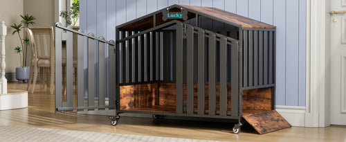 Heavy Duty Dog Crate Furniture with Wheels for Large Dogs