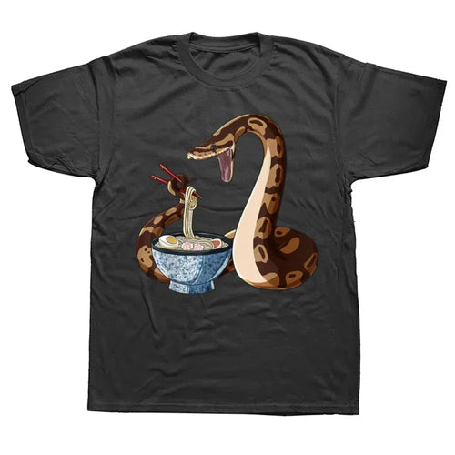 Funny Japanese Kawaii Ramen Snake Ball Python T Shirts Cotton Streetwear Short Sleeve Birthday Gifts T-shirt Mens Clothing
