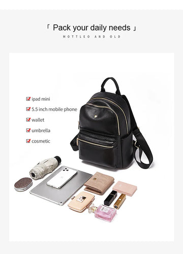 FOXER Brand Genuine Leather + Microfiber Women's Backpack Fashion Female Travel Bag Large Capacity Waterproof Backpack