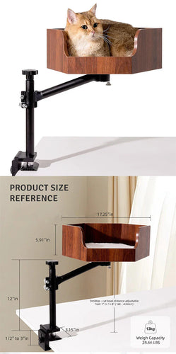 Height-Adjustable Wooden Cat Desk Bed - Metal Frame Safe Cat Rack, Top Choice for Cat Lovers