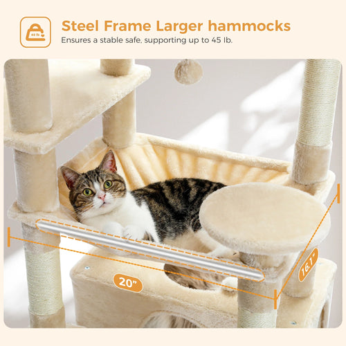 Pequlti 72 Multi-Level Cat Tree Tower with Condo & Hammock