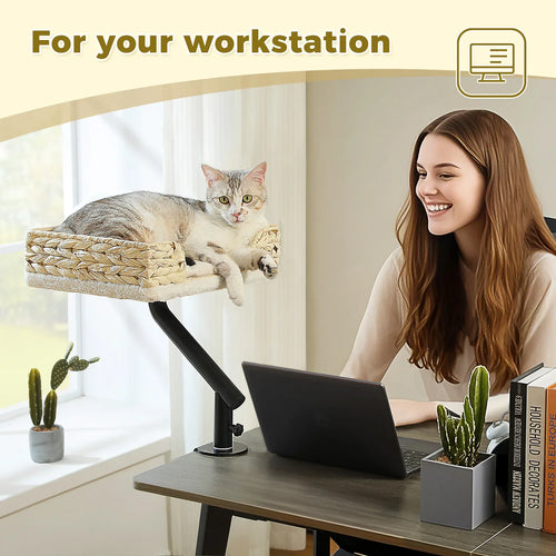 Cat Desk Bed, 360 Rotatable Cat Bed Stand for Indoor Cats, Adjustable Cat Basket, Cats Hammock for Table, Soft Cat Bed for Desk