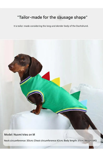 Dachshund Dinosaur Vest, Blue/Green S/M/L, Cute Pet Costume, Breathable Four-Legs Outfit for Small Dogs