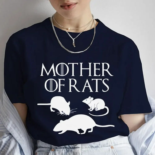 Fashion T Shirt Mother of Rats Rat Lovers Print T-shirt Women Round Neck Casual Loose Funny Tshirt Elegant Short Sleeve Y2k Tops