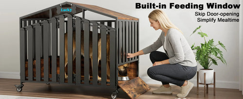 Heavy Duty Dog Crate Furniture with Wheels for Large Dogs