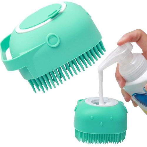 Silicone Pet Bath Brush with 80ml Shampoo Dispenser