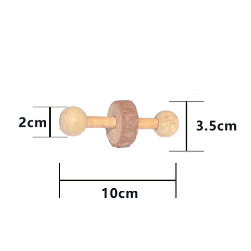 Cute Rabbit Roller Toys Natural Wooden Pine Dumbells Unicycle Bell Chew Toys for bird Guinea Pigs Rat  Small Pet Molars Supplies