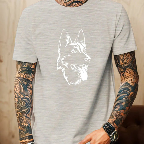 Men German Shepherd Graphic Cotton T-Shirt - Casual Crew Neck Short Sleeve Summer Tee with Dog Print Men Clothing