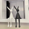 25cm Sitting Rabbit Figurine Long-legged Bunny Resin Statue Animal Sculpture Home Office Bookshelf Desktop Easter Decor Ornament