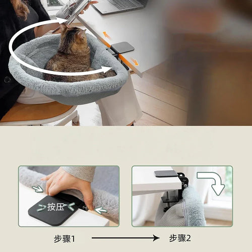 Cat Desk Bed One-Click Folding Sunken Design Space-Saving Semi-Circular Cat Desk Hammock Perch For Home Office Indoor Cats