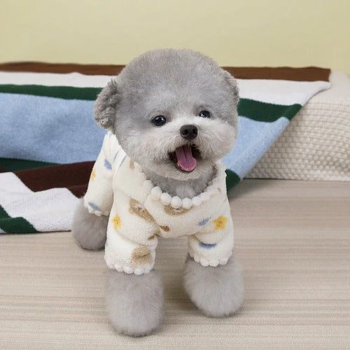 Teddy Backless Four-Legged Sweatshirt Pet Winter Warmth Pyjamas Small Dog Litter Bear Pattern Jumpsuits Clothes