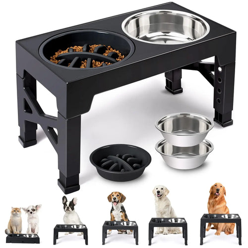 Adjustable Raised Dog Feeder with Double Stainless Steel Bowls