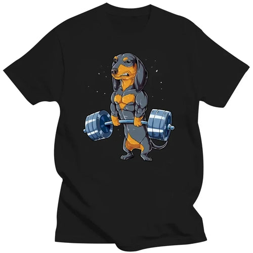 Dachshund Dog Weightlifting Funny Deadlift Gym T Shirts Graphic Streetwear Short Sleeve Birthday Gifts Summer T-shirt Women Y2K