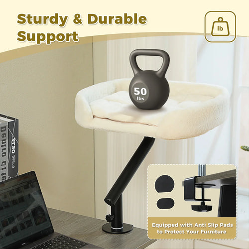 Cat Desk Bed, 360 Rotatable Cat Bed Stand for Indoor Cats, Adjustable Cat Basket, Cats Hammock for Table, Soft Cat Bed for Desk