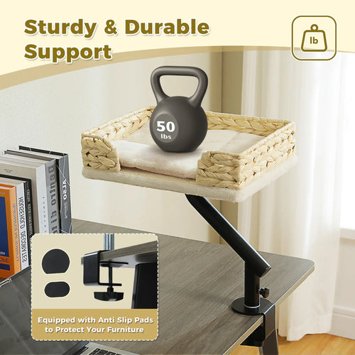 Cat Desk Bed, 360 Rotatable Cat Bed Stand for Indoor Cats, Adjustable Cat Basket, Cats Hammock for Table, Soft Cat Bed for Desk