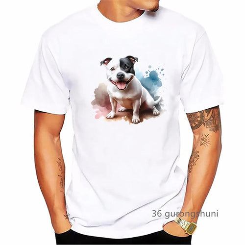 Staffordshire Bull Terrier Dog Animal Printed T Shirt Men'S Clothing Summer Fashion Tops Tee Shirt Homme Harajuku Shirt