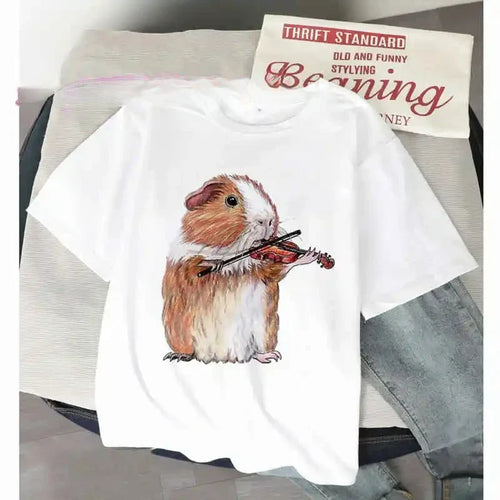 Women’s Funny T Shirt Guinea Pig Summer Short Sleeves 2025 Harajuku Kawaii Animals  T-Shirt Female Fashion Tops Graphic T Shirts