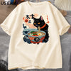 Kawaii Cat Anime Tshirt Ramen Japanese Funny Graphic Tee Kawaii Noodle Cat Tee Shirt Man Short Sleeve T-shirt Harajuku Clothes