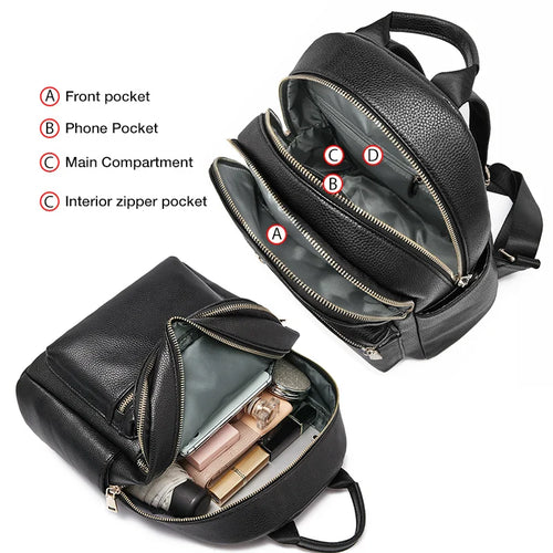 FOXER Brand Genuine Leather + Microfiber Women's Backpack Fashion Female Travel Bag Large Capacity Waterproof Backpack