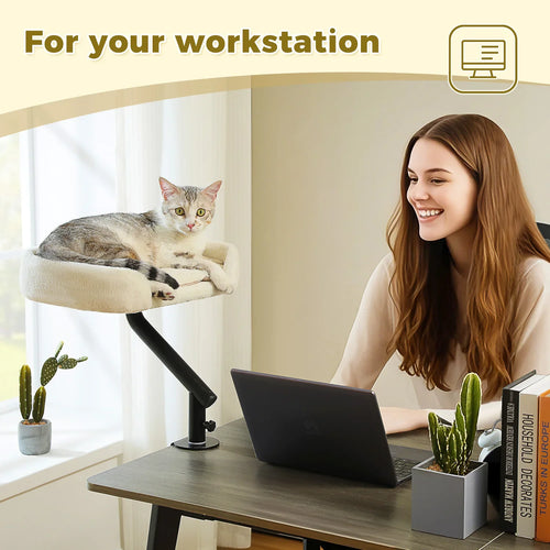 Cat Desk Bed, 360 Rotatable Cat Bed Stand for Indoor Cats, Adjustable Cat Basket, Cats Hammock for Table, Soft Cat Bed for Desk