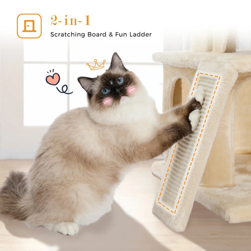 Pequlti 104cm Multi-Level Cat Tree with 2 Condos - Wood