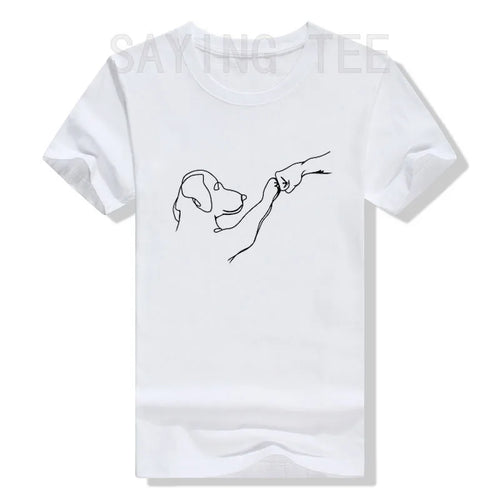 Dog and People Punch Hand Dog Man Friendship Bump Dog's Paw T-Shirt Animal Lover Comics Graphic Tee Tops Funny Mama Daddy Gifts